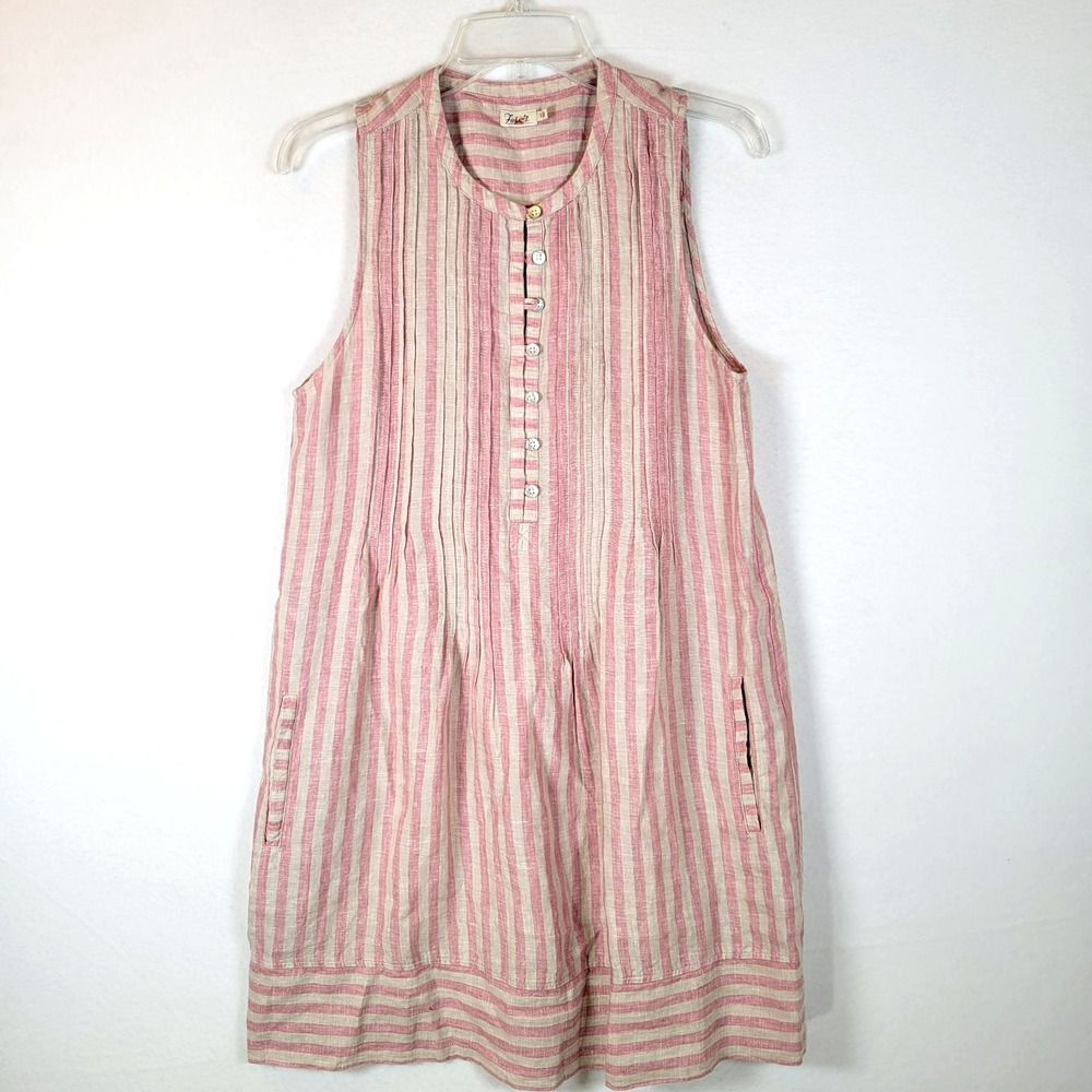 Faherty Womens Isha Linen Pockets Tank Dress Size Small Pink Striped Beachy - Picture 1 of 9